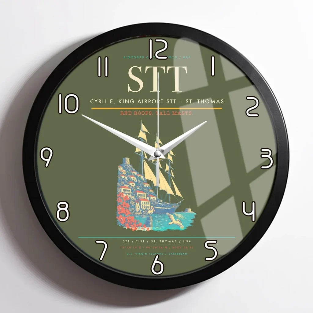 Cyril E. King Airport (STT) design on green army framed wall clock