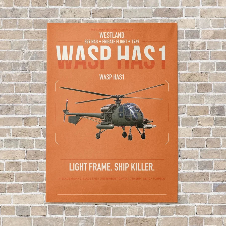 Westland Wasp HAS1 vertical canvas print - no frame - orange background