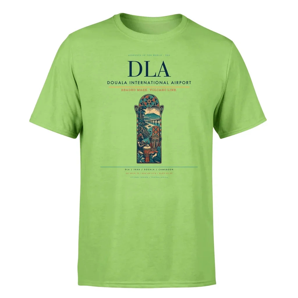 Douala International Airport (DLA) T-Shirt single-side front print in Light Green | douala-international-airport-dla-double-side-t-shirt