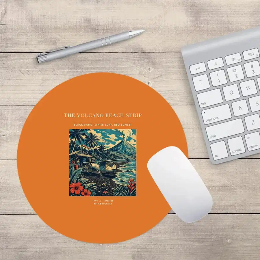 VINTAGE G4405 - The Volcano Beach Strip - Designed Mouse Pads design on orange round