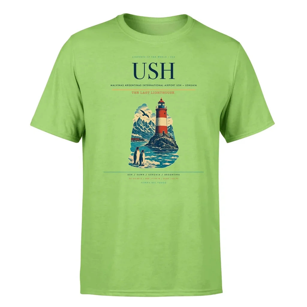 Malvinas Argentinas International Airport (USH) T-Shirt single-side front print in Light Green | malvinas-argentinas-international-airport-ush-double-side-t-shirt