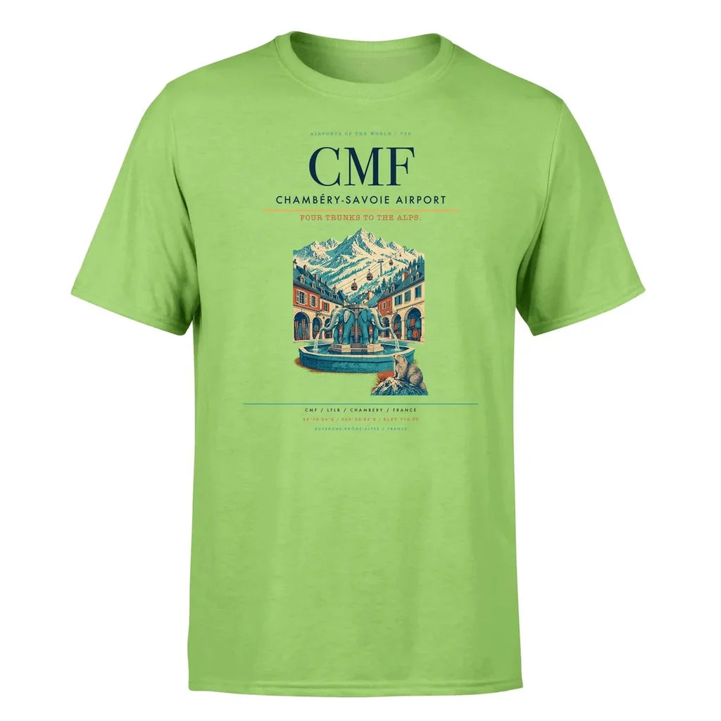 Chambéry-Savoie Airport (CMF) T-Shirt single-side front print in Light Green | chambéry-savoie-airport-cmf-double-side-t-shirt
