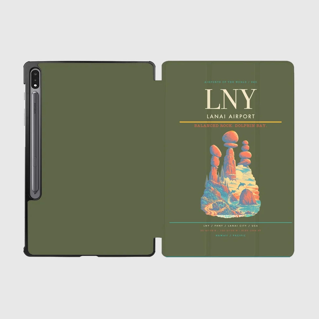 Lanai Airport (LNY) design on green army samsung tablet tablet case