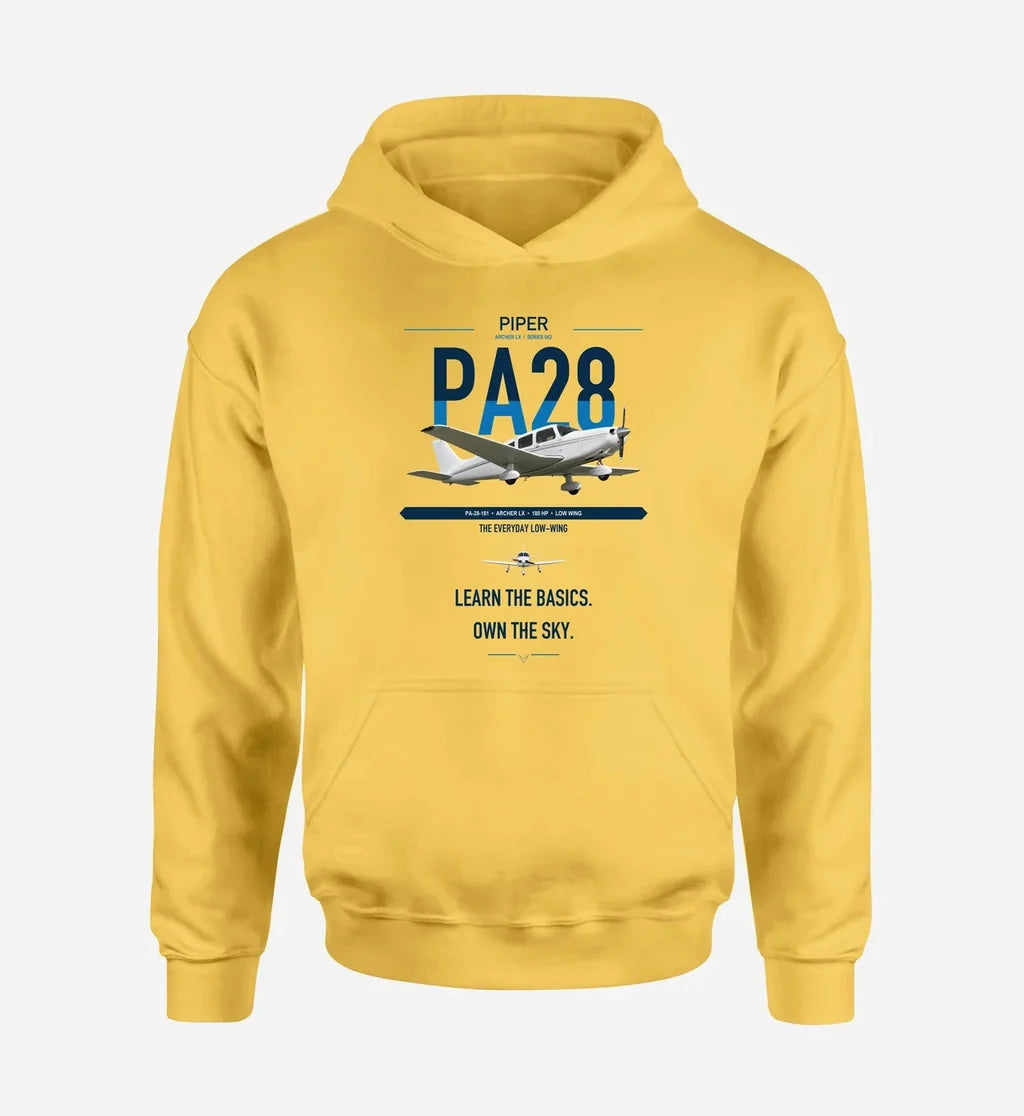 Piper PA-28-181 Archer LX design on yellow double-side hoodie, single-side print