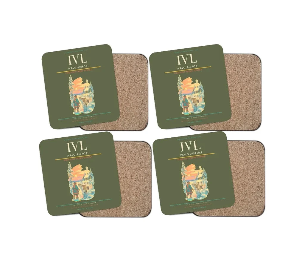 Ivalo Airport (IVL) design on green army 4 pieces set coaster