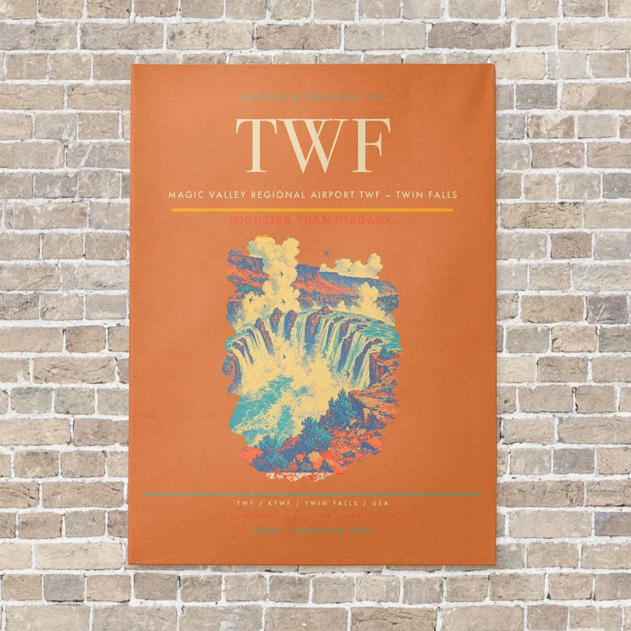 Magic Valley Regional Airport TWF — Twin Falls vertical canvas print - no frame - orange background
