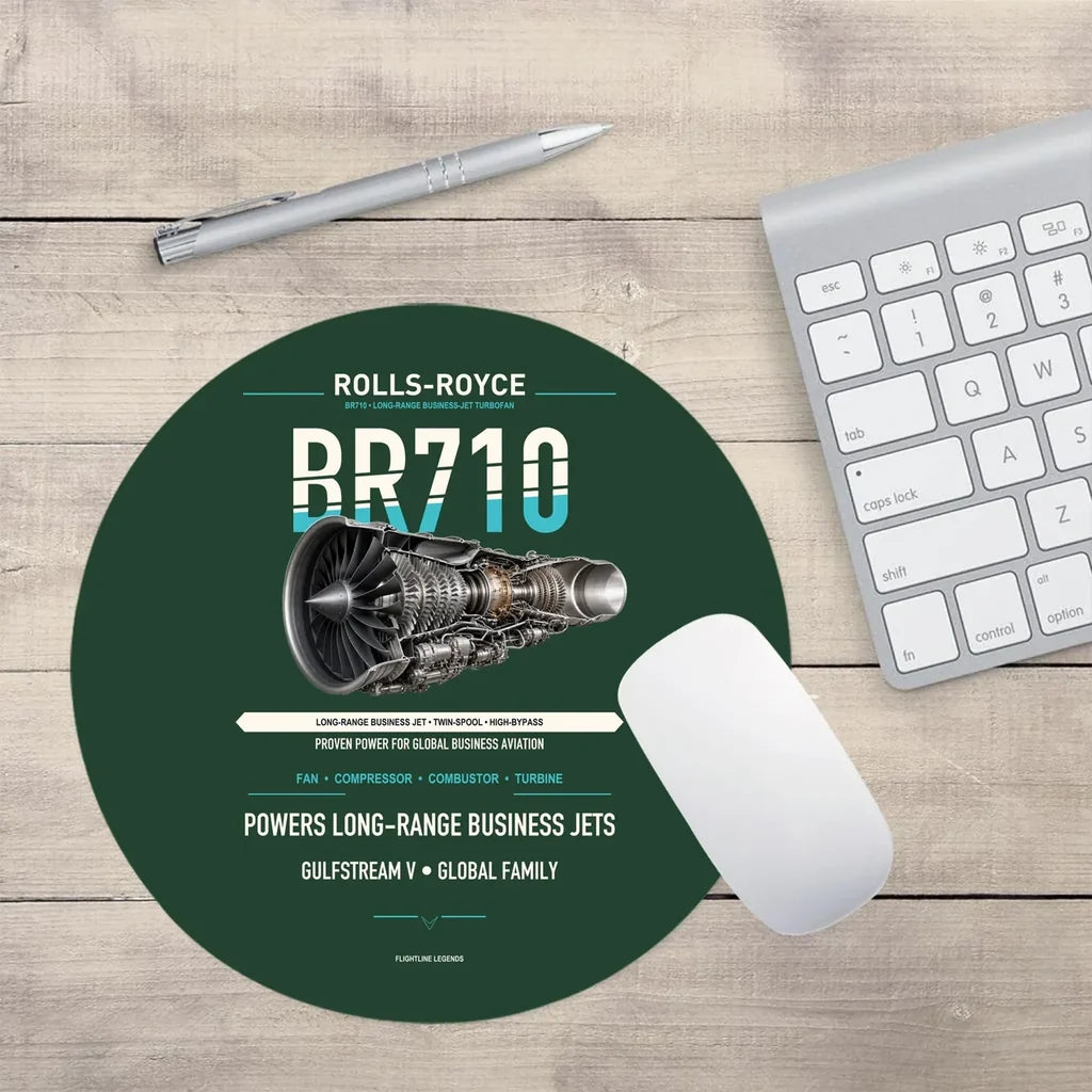 BR710 design on dark green round mouse pad
