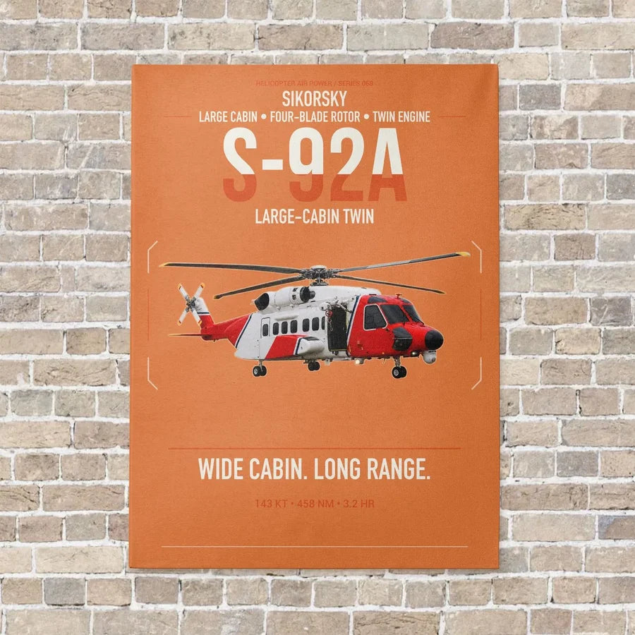 Sikorsky S-92A vertical canvas print - no frame - orange background