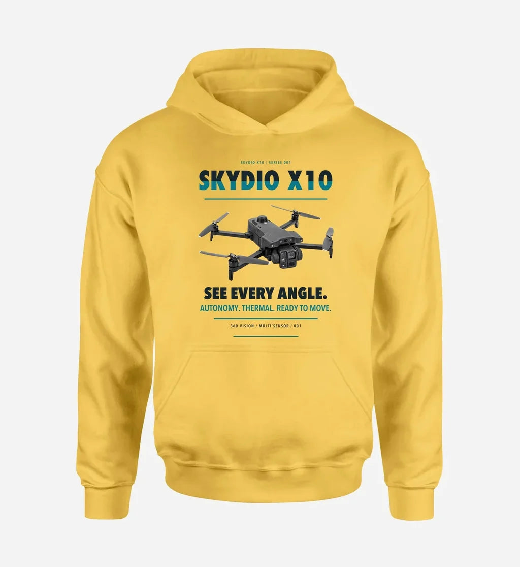 Skydio X10 design on yellow hoodie single side