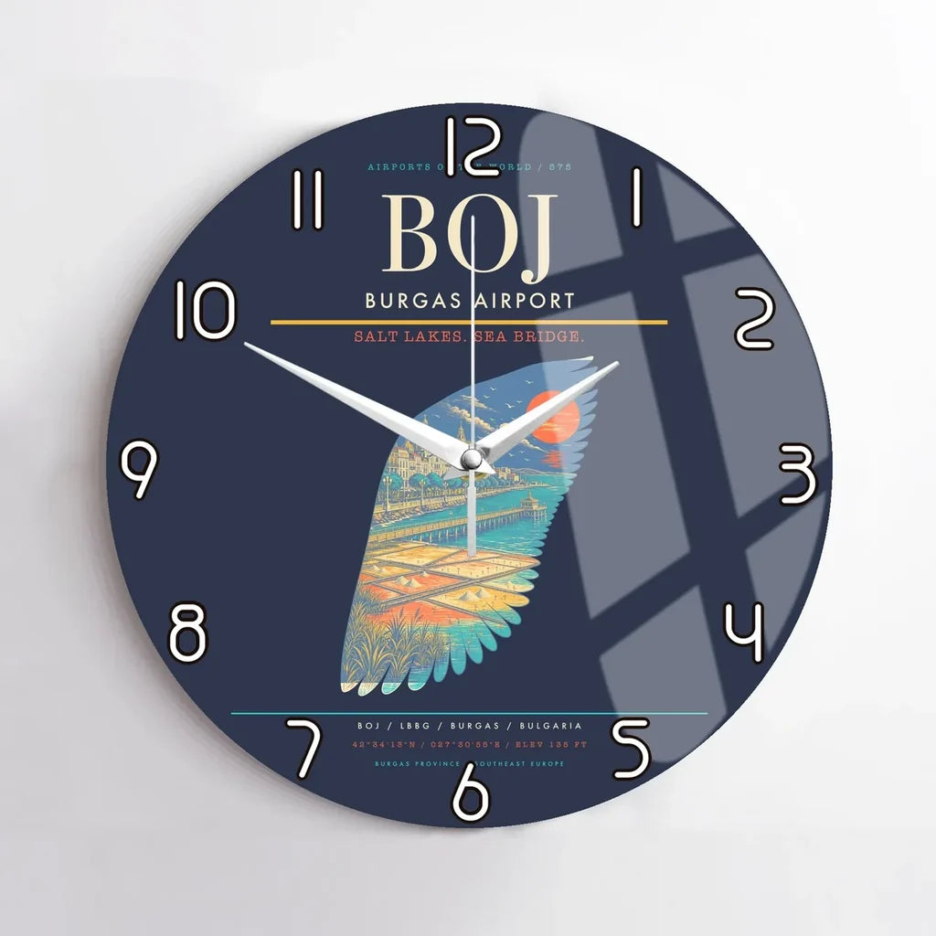 Burgas Airport BOJ Wall-Clock No-Frame - Navy Blue
