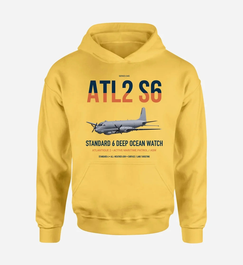 Atlantique 2 Standard 6 design on yellow double-side hoodie, single-side print