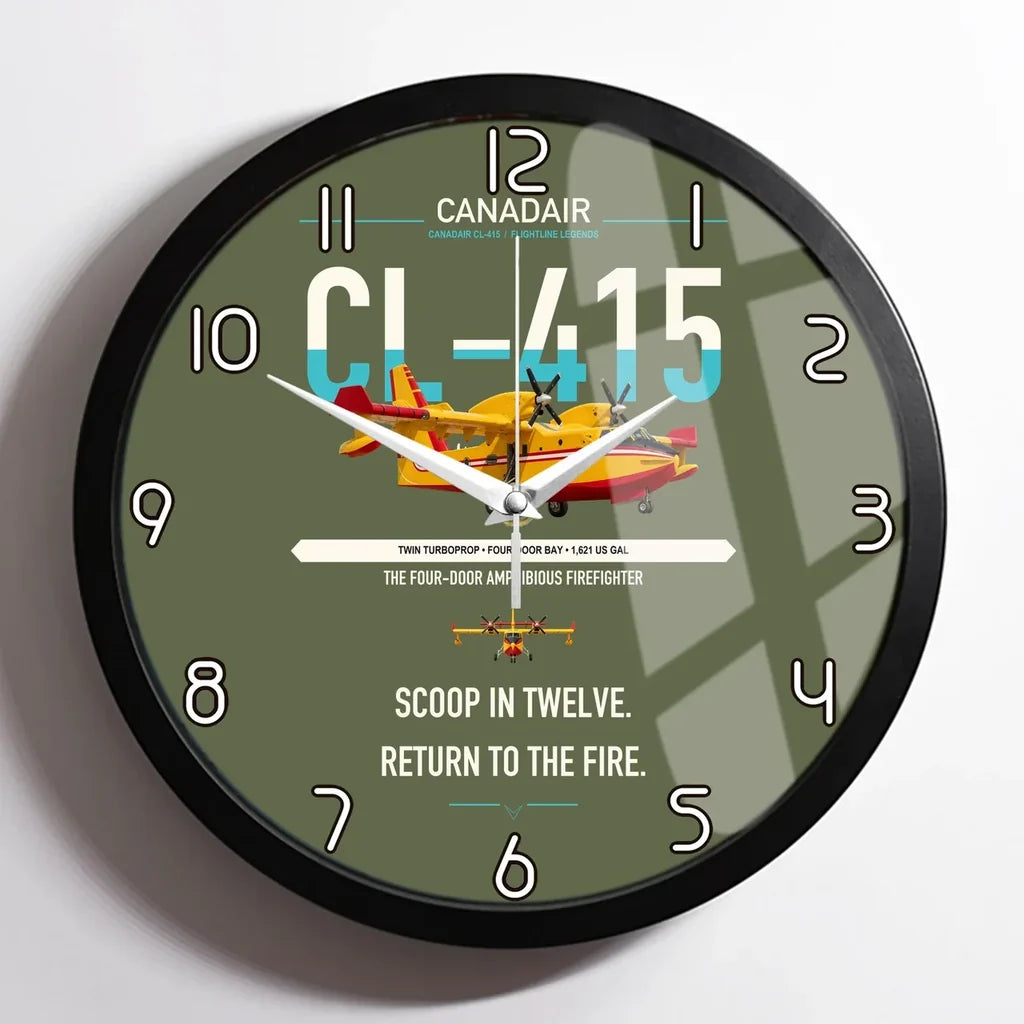 Canadair CL-415 design on green army framed wall clock