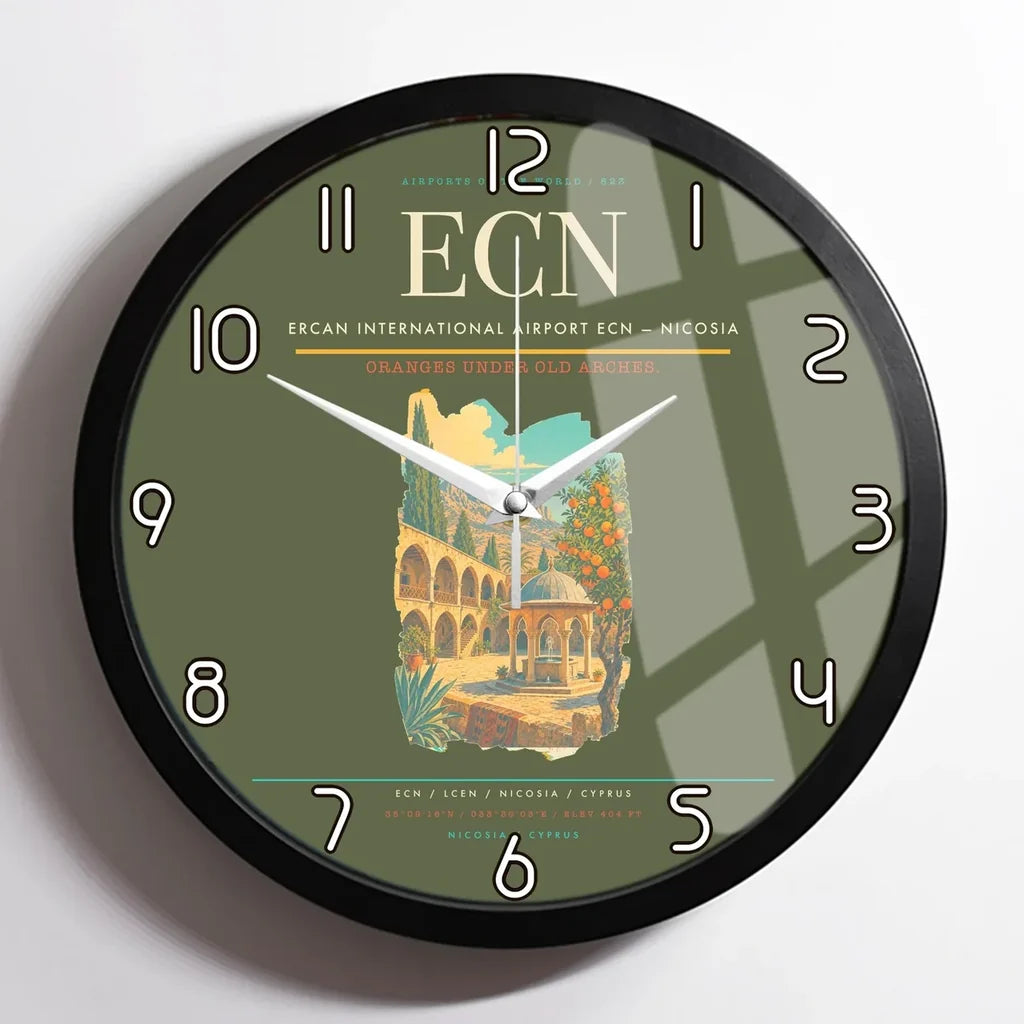 Ercan International Airport (ECN) design on green army framed wall clock