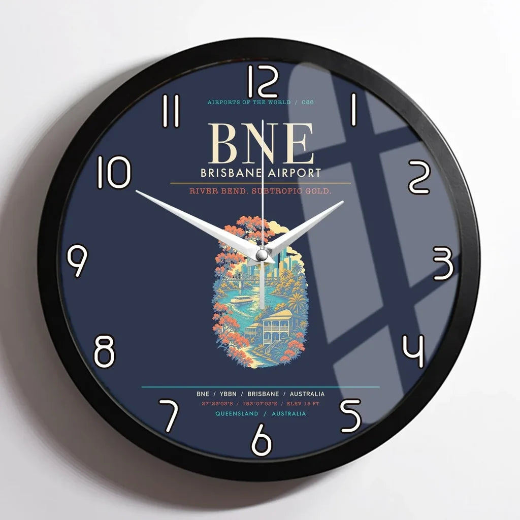 Brisbane Airport BNE Wall-Clock Framed - Navy Blue