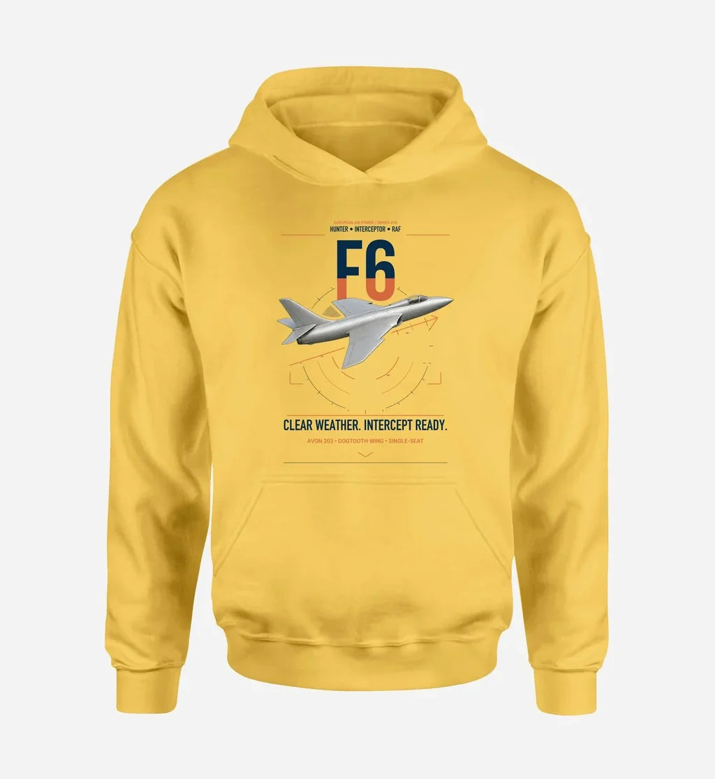 Hawker Hunter F6 design on yellow double-side hoodie, single-side print