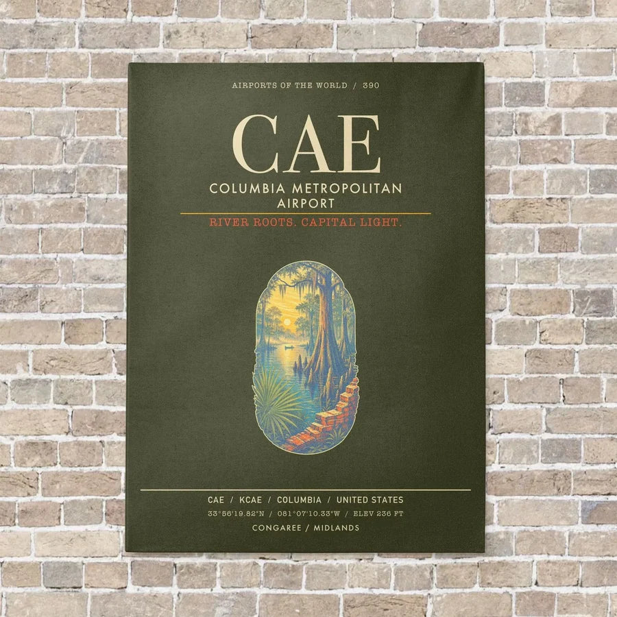 Columbia Metropolitan Airport CAE - Canvas Framed - Green Army