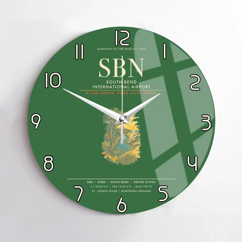 South Bend International Airport SBN Wall-Clock No-Frame - Green