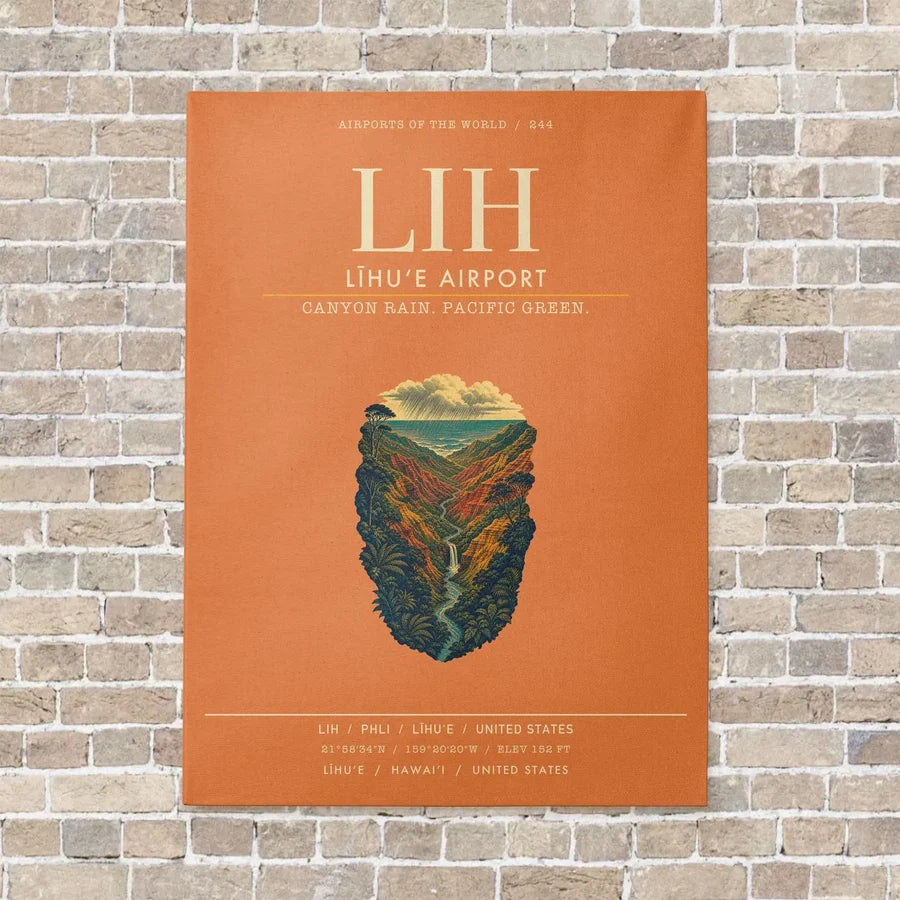 Līhuʻe Airport LIH vertical canvas print - no frame - orange background