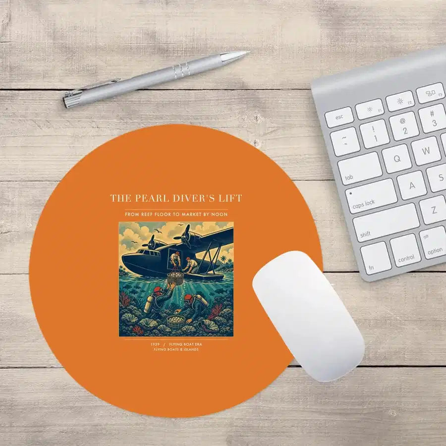 VINTAGE G4271 - The Pearl Diver's Lift - Designed Mouse Pads design on orange round