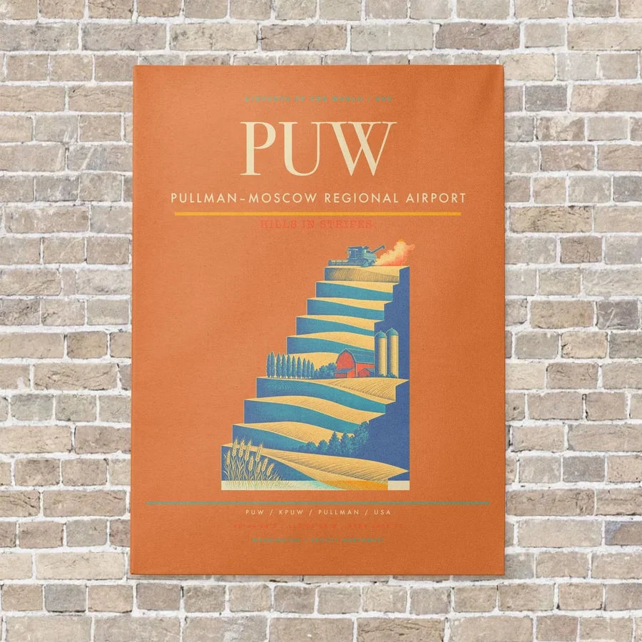 Pullman–Moscow Regional Airport PUW vertical canvas print - no frame - orange background