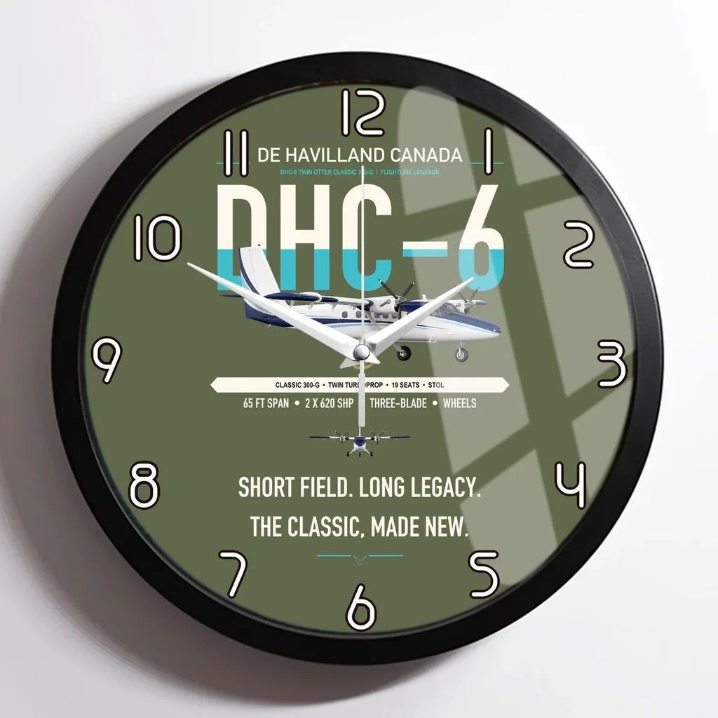 DHC-6 Twin Otter Classic 300-G design on green army framed wall clock