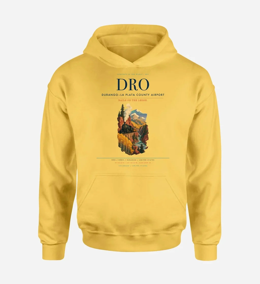 Durango–La Plata County Airport (DRO) design on yellow hoodie single-side print