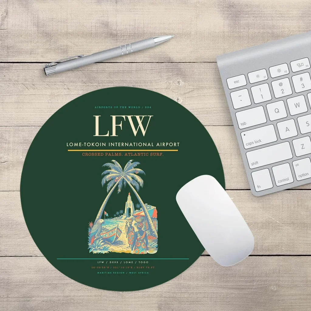 Lome-Tokoin International Airport (LFW) design on dark green round mouse pad