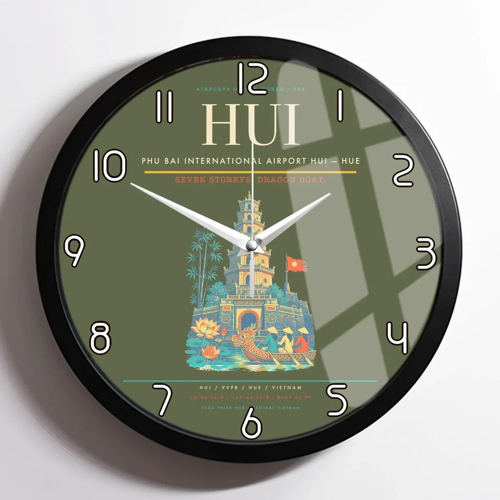Phu Bai International Airport (HUI) design on green army framed wall clock
