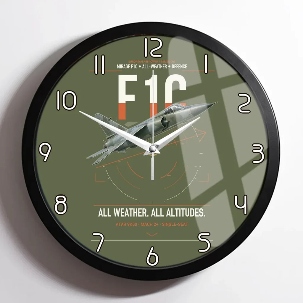 Dassault Mirage F1C design on green army framed wall clock