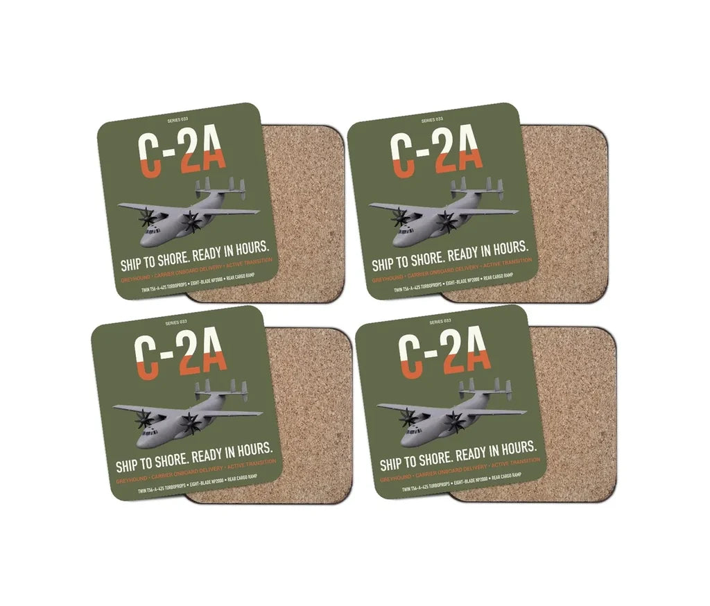 C-2A Greyhound design on green army 4 pieces set coaster