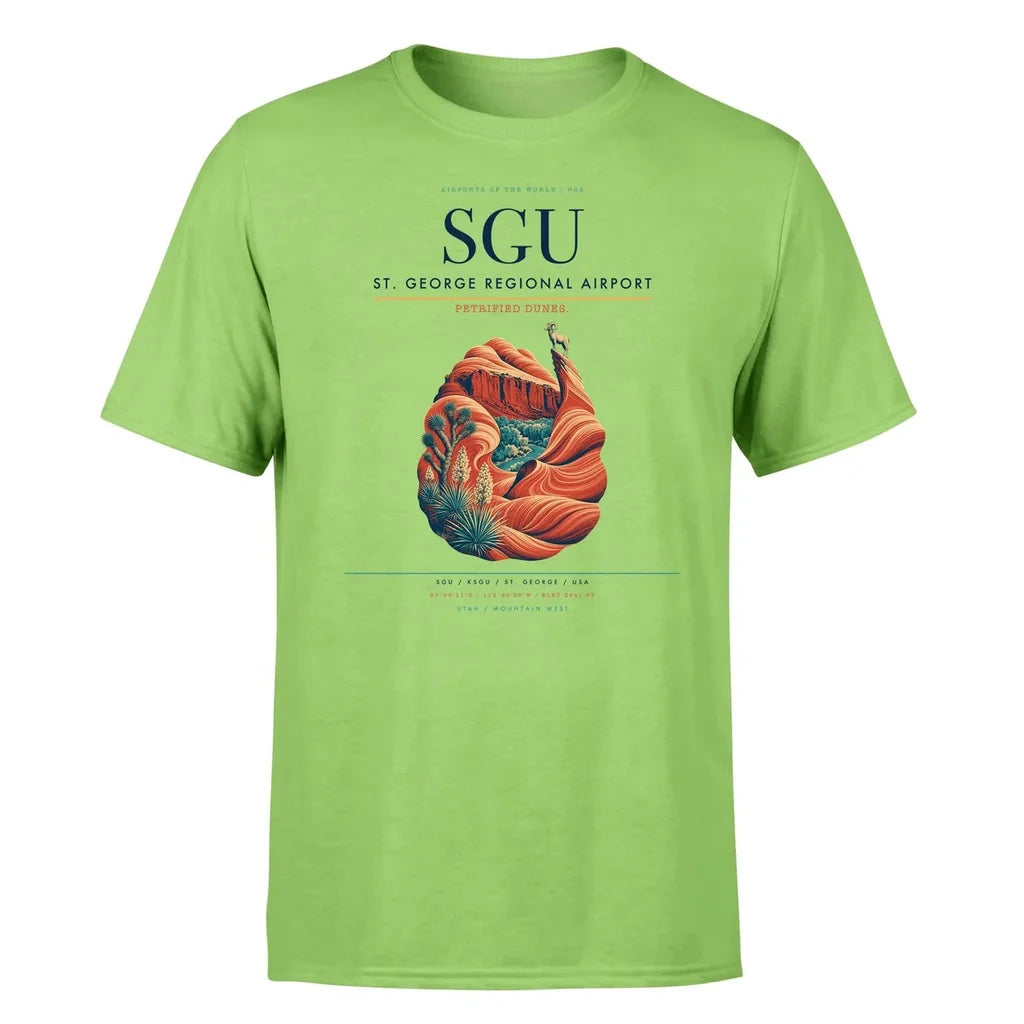 St. George Regional Airport (SGU) T-Shirt single-side front print in Light Green | st-george-regional-airport-sgu-double-side-t-shirt