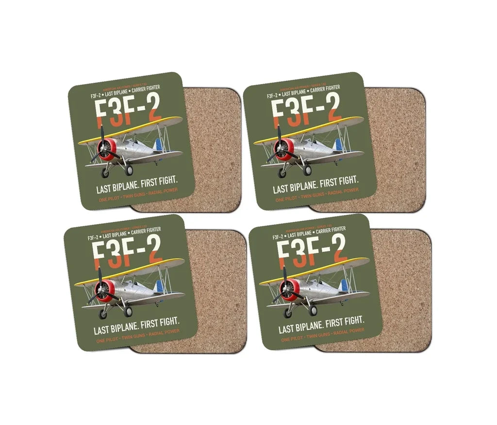 F3F-2 Last Biplane First Fight design on green army 4 pieces set coaster