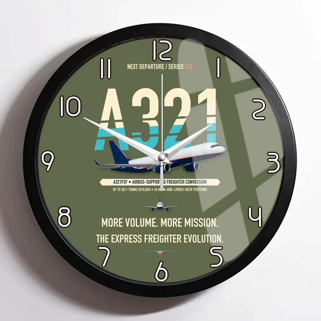 Airbus A321P2F design on green army framed wall clock