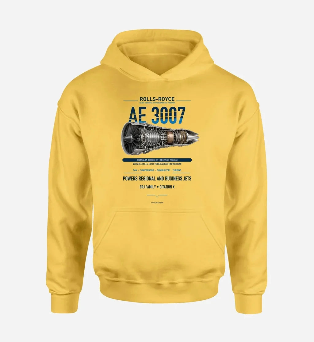 AE 3007 design on yellow hoodie single side
