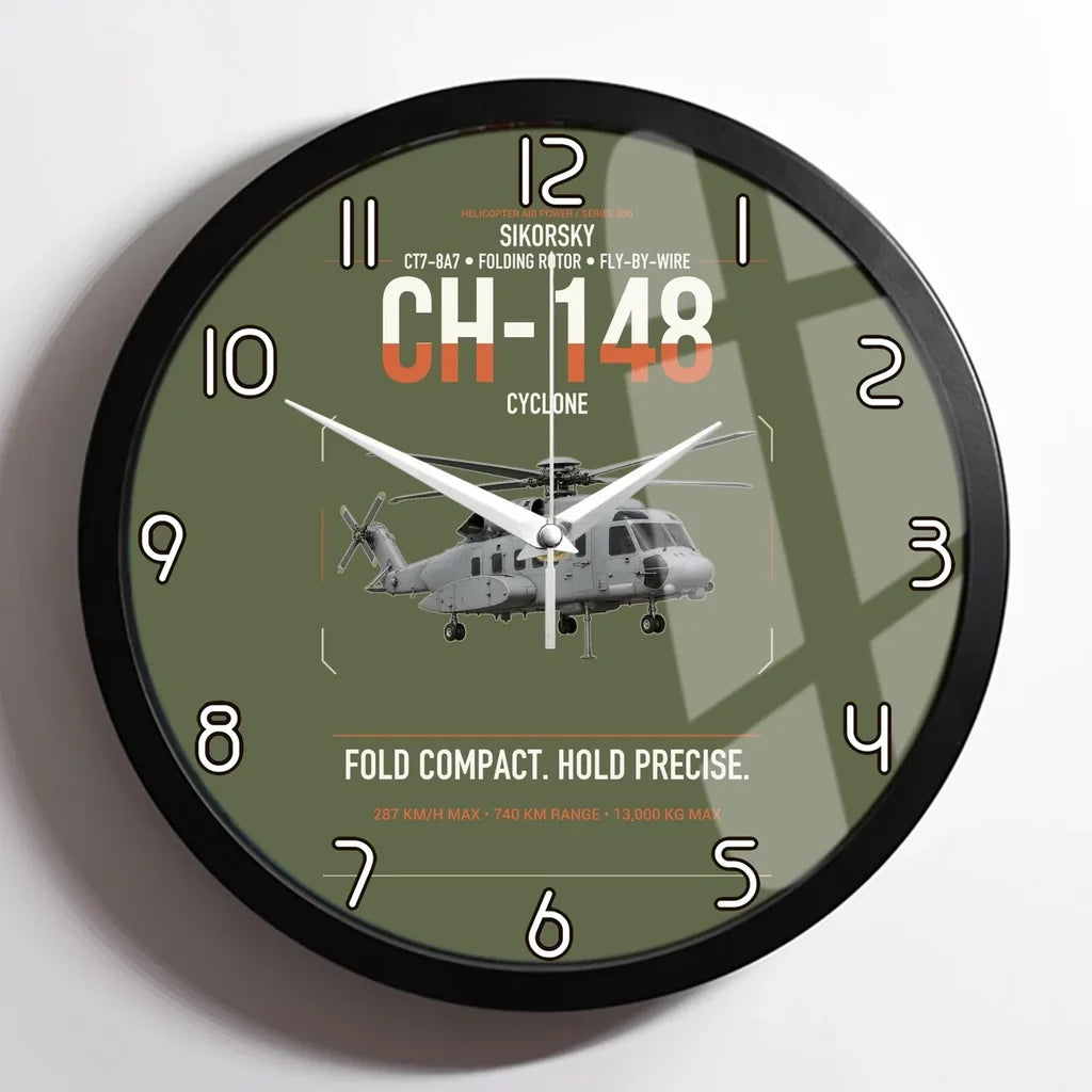 Sikorsky CH-148 Cyclone design on green army framed wall clock