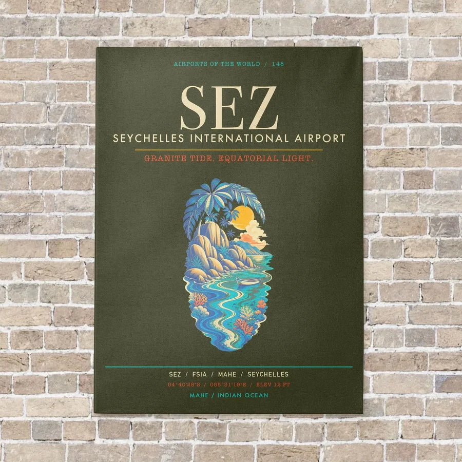 Seychelles International Airport SEZ - Canvas Framed - Green Army
