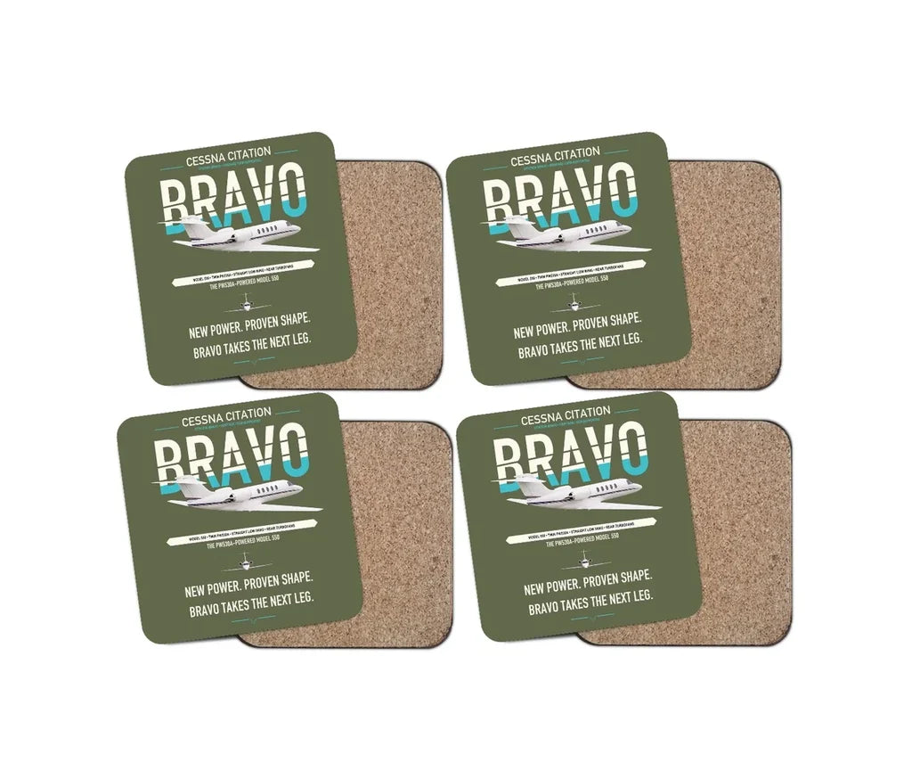 Cessna Citation Bravo design on green army 4 pieces set coaster
