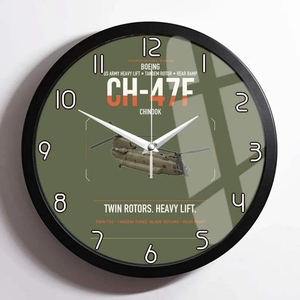 Boeing CH-47F Chinook design on green army framed wall clock