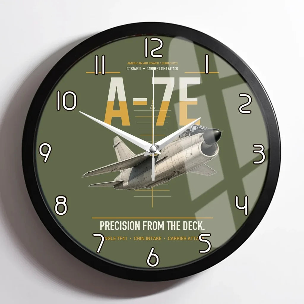 A-7E Corsair II design on green army framed wall clock