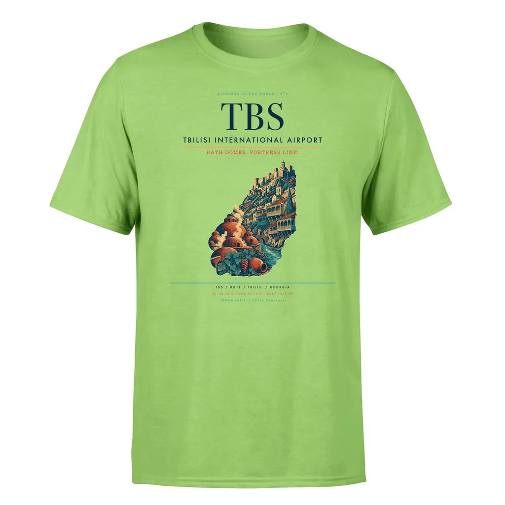 Tbilisi International Airport (TBS) T-Shirt single-side front print in Light Green | tbilisi-international-airport-tbs-double-side-t-shirt