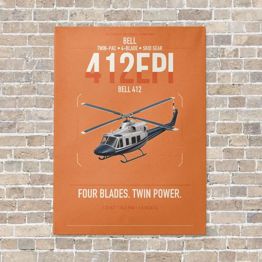 Bell 412EPI vertical canvas print - no frame - orange background