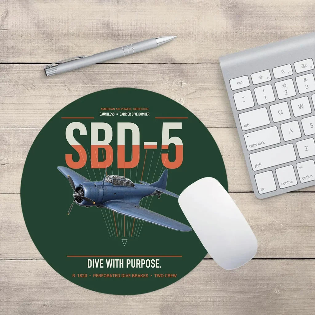 SBD-5 Dauntless design on dark green round mouse pad
