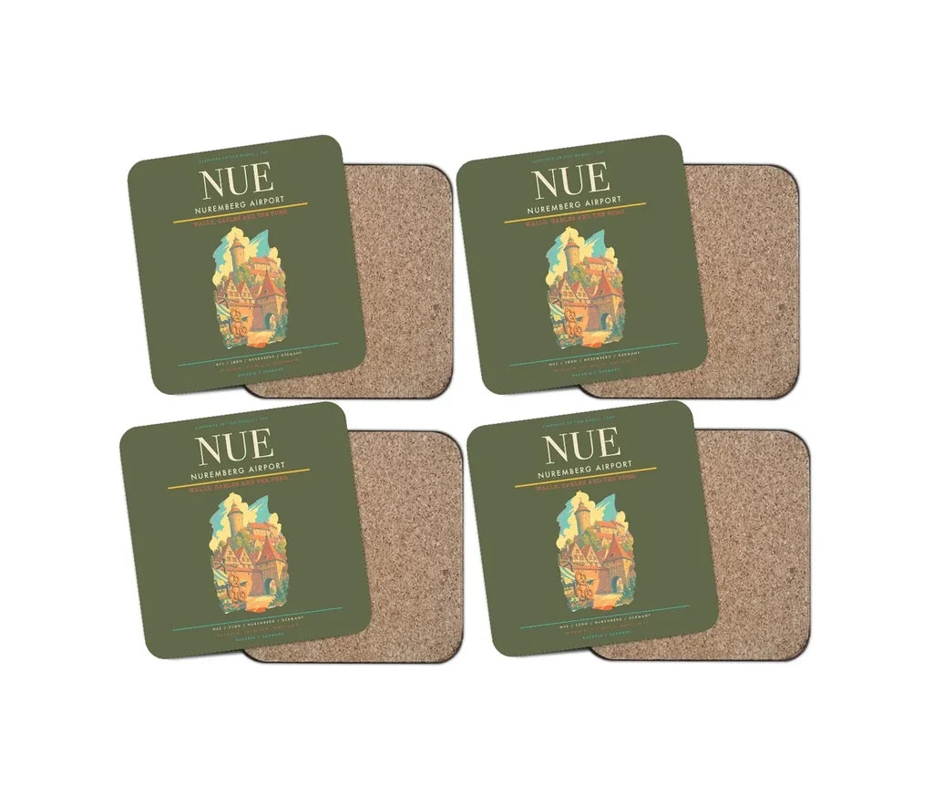 Nuremberg Airport (NUE) design on green army 4 pieces set coaster
