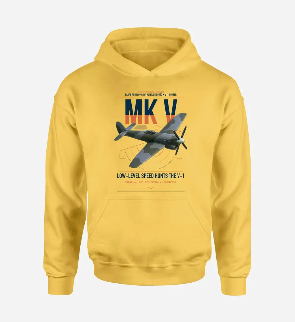 Hawker Tempest Mk V design on yellow double-side hoodie, single-side print