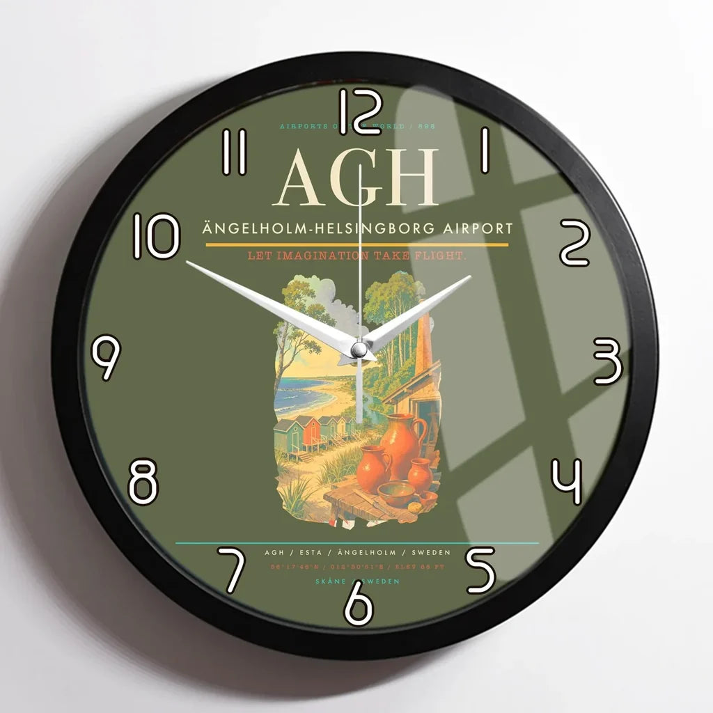 Ängelholm-Helsingborg Airport (AGH) design on green army framed wall clock