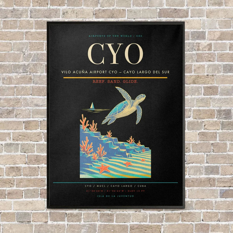 Vilo Acuña Airport CYO — Cayo Largo del Sur vertical canvas print - framed - black background
