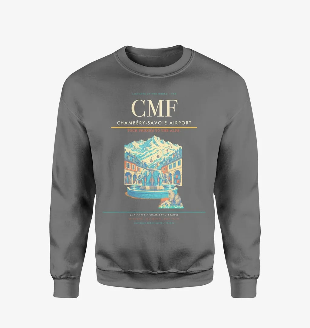 Chambéry-Savoie Airport (CMF) design on gray sweatshirt