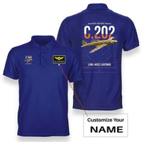 Thumbnail for Macchi C.202 Folgore design on blue+name double-side polo t-shirt, double-side print