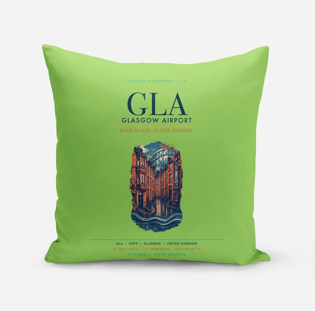 Glasgow Airport (GLA) design on light green pillow