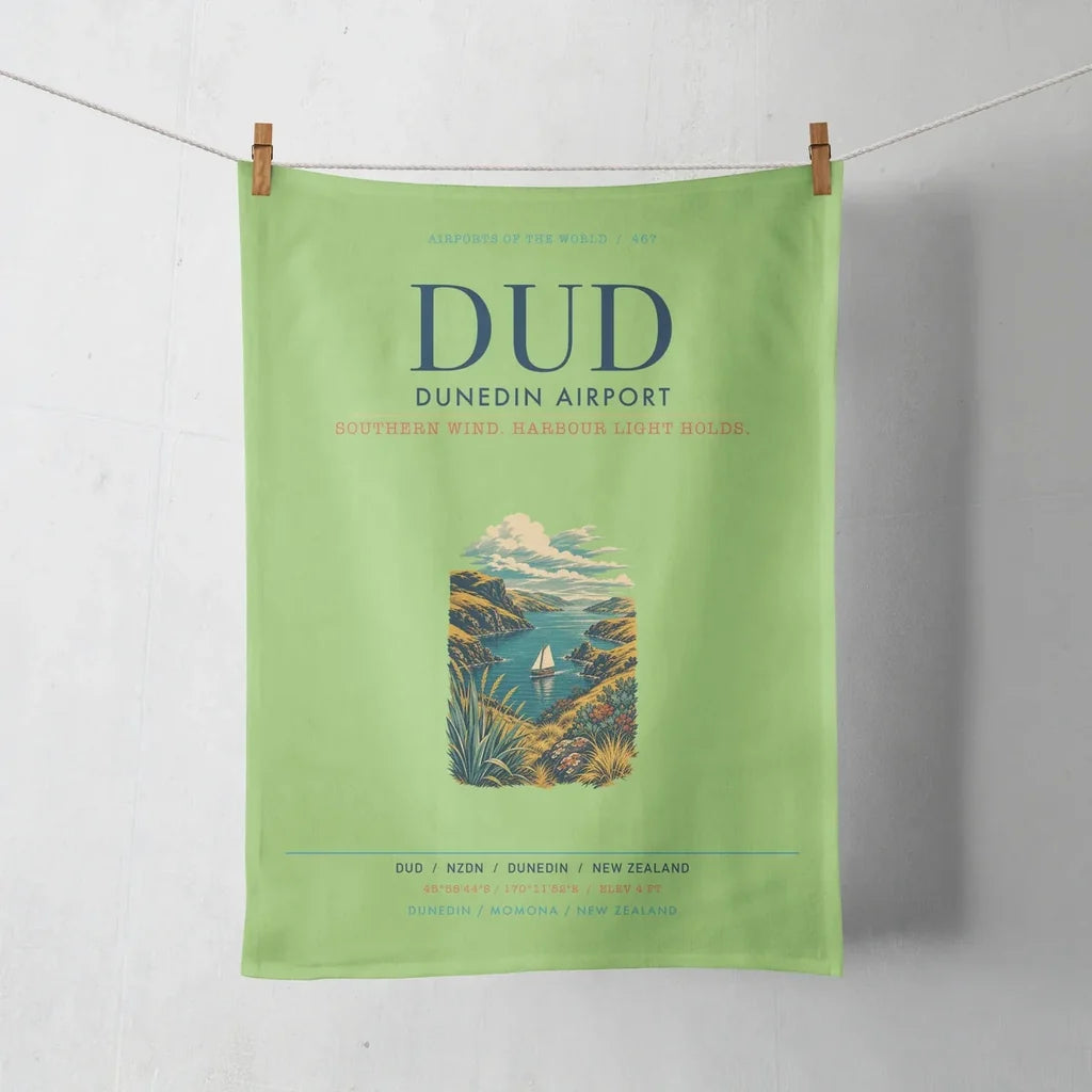 Dunedin Airport (DUD) design on light green towel